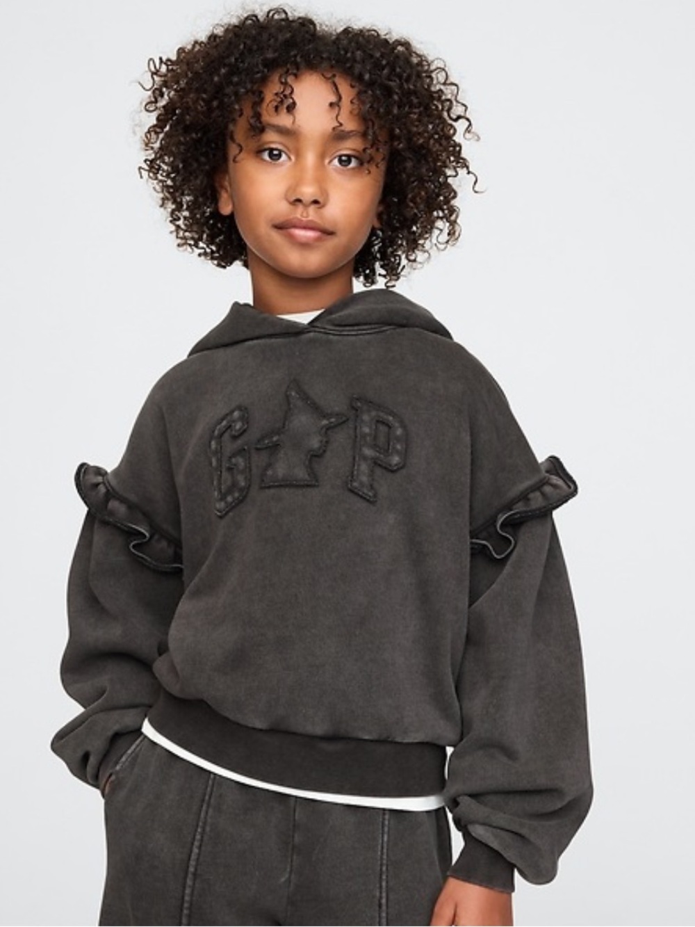 GAP Girls Wicked Themed Charcoal Pullover Hoodie with Ruffle Trim XL
